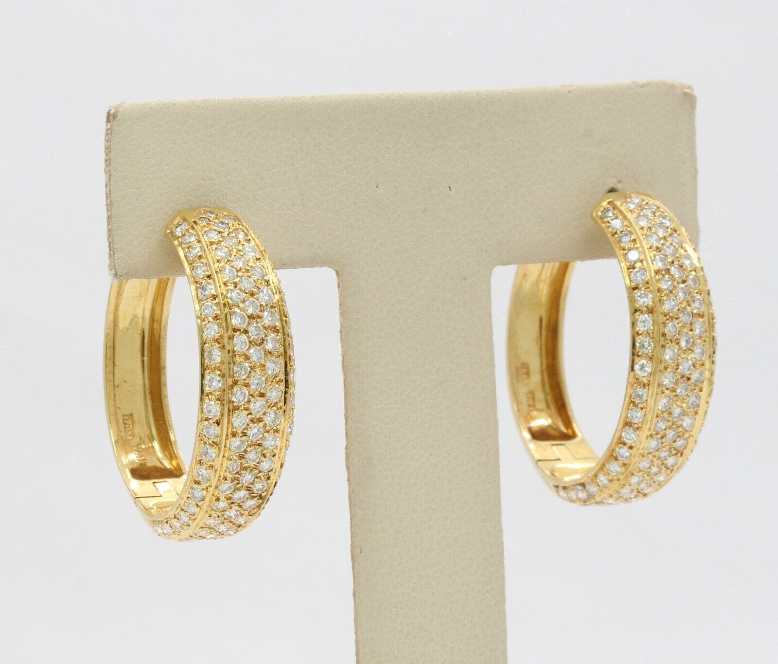 Vintage Ladies Fat 18K Yellow Gold Diamonds Hoop Earrings