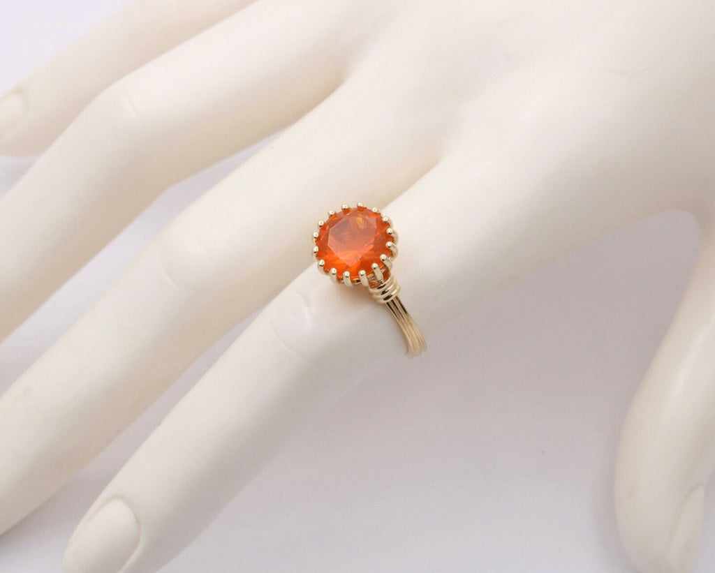 Powerful Orange Mexican Fire Opal 14K Yellow Gold Ring