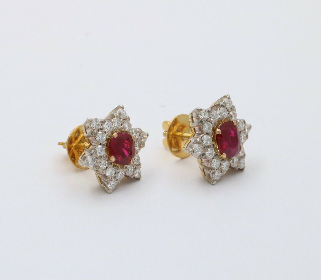 Vintage Star Ruby Diamonds Platinum 18K YG Earrings