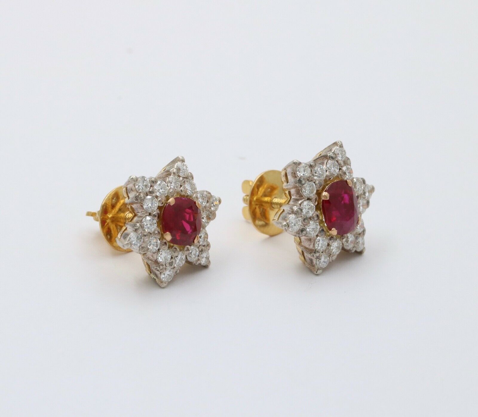 Vintage Star Ruby Diamonds Platinum 18K YG Earrings