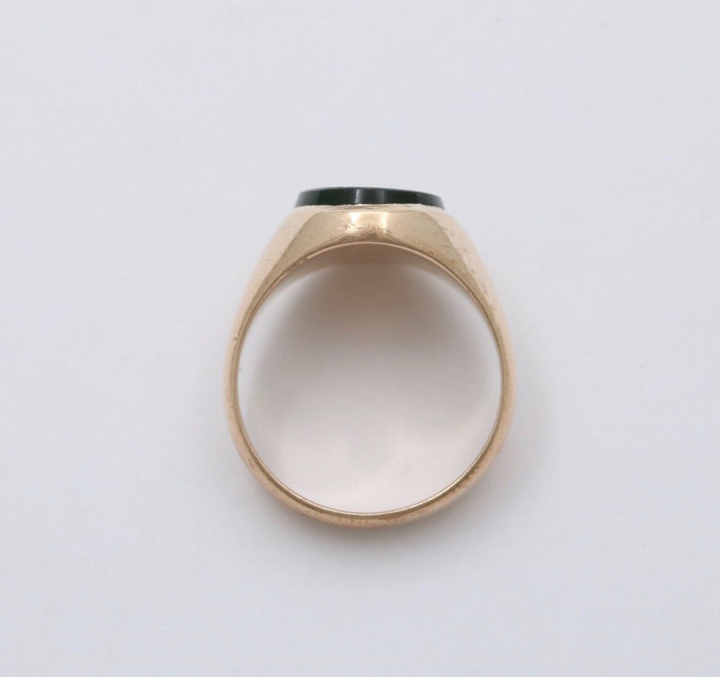 Antique 14K Pinkish Yellow Gold Green Agate Signet Ring