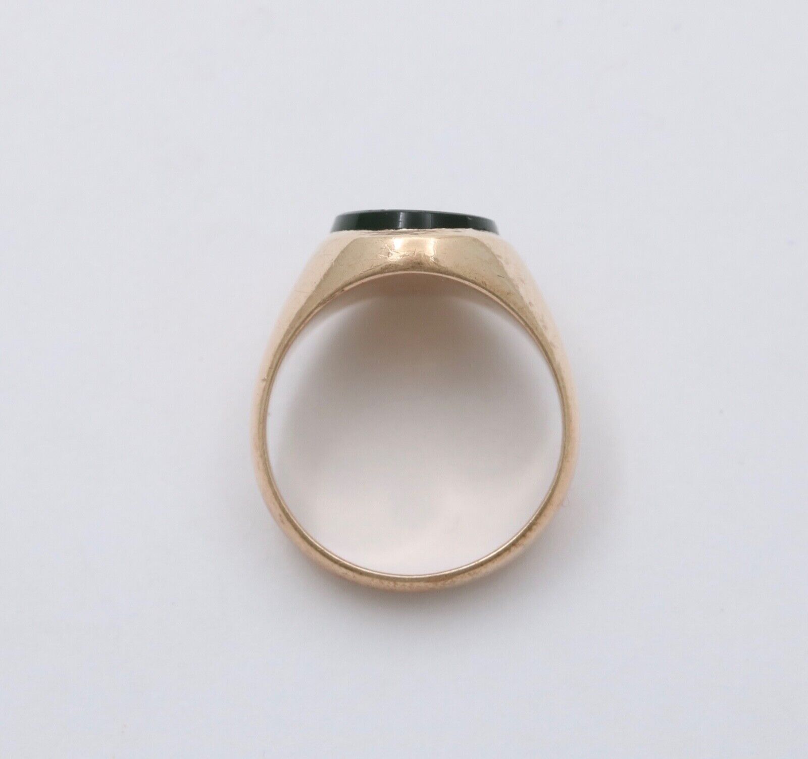 Antique 14K Pinkish Yellow Gold Green Agate Signet Ring