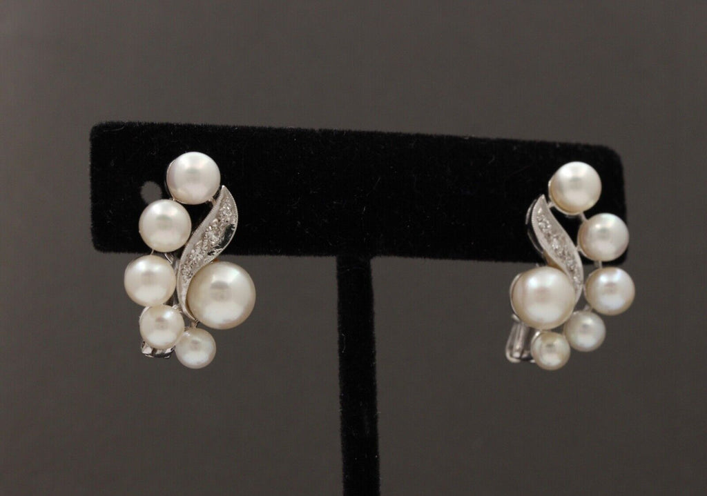 Vintage 14K White Gold Cultured Pearl Clip Earrings