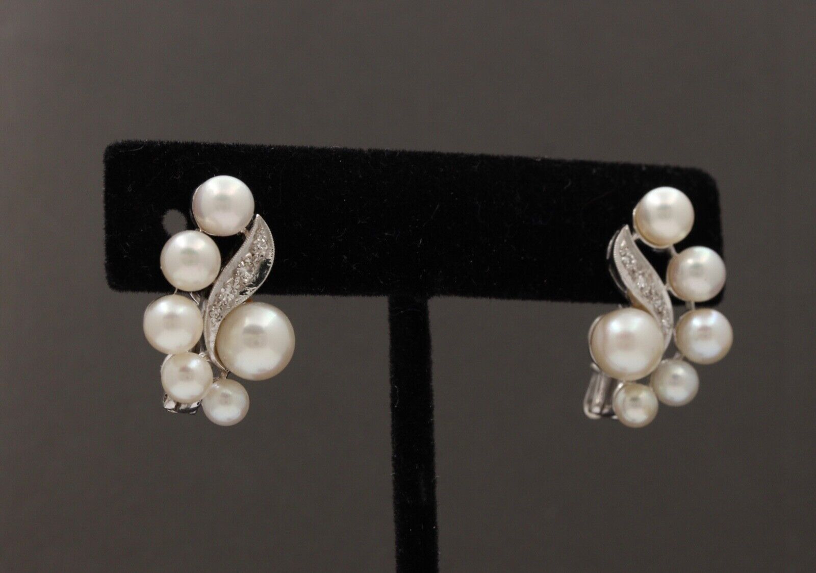 Vintage 14K White Gold Cultured Pearl Clip Earrings