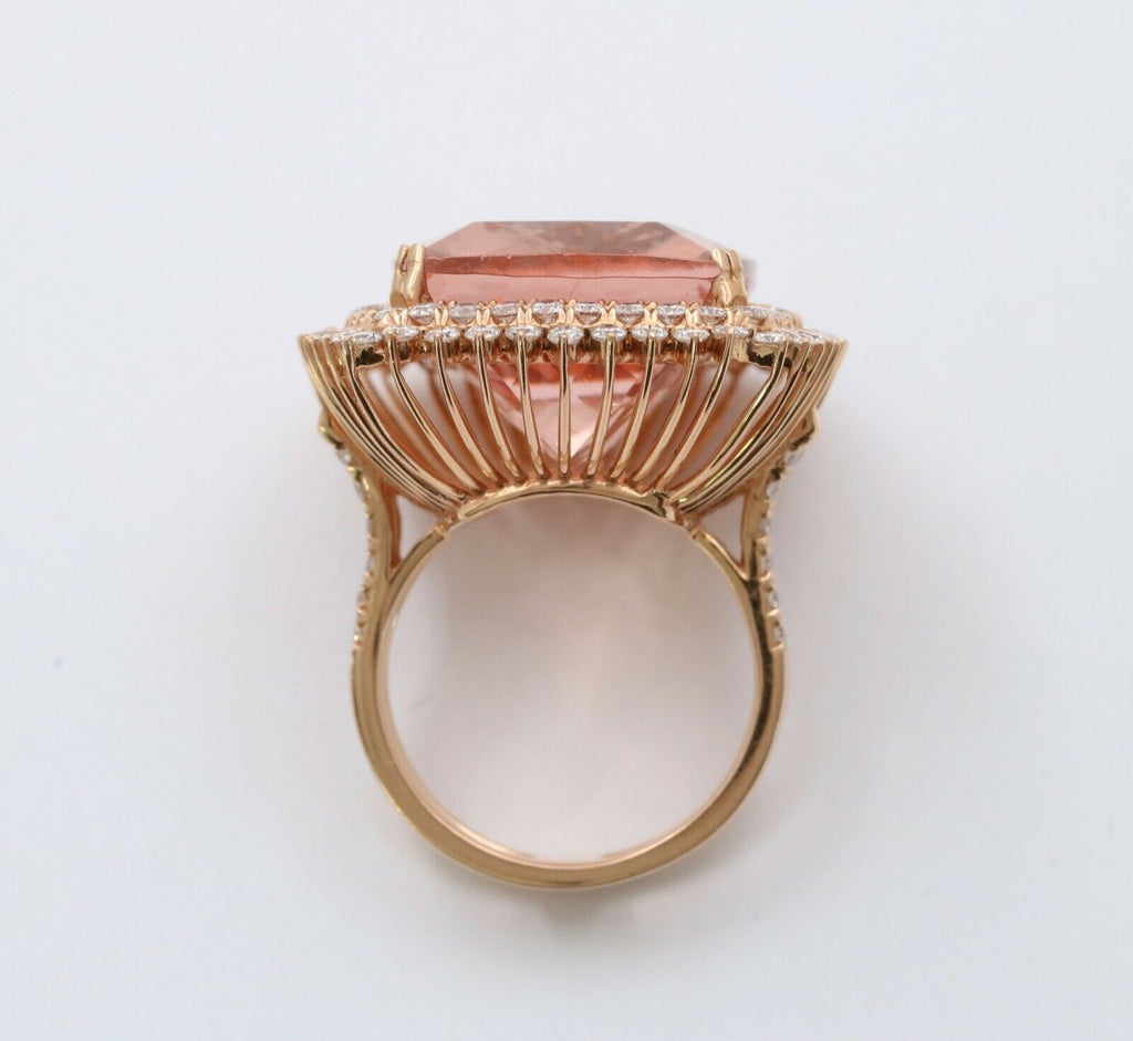 Huge Cocktail Morganite Diamonds 18K Rose Gold Ring