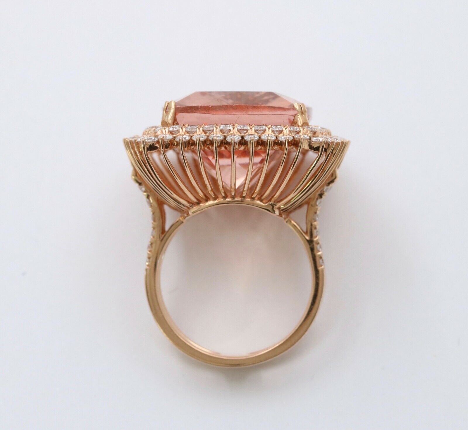 Huge Cocktail Morganite Diamonds 18K Rose Gold Ring