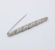 Load image into Gallery viewer, Art Deco 14K White Gold Diamond Filigree Bar Pin, Brooch
