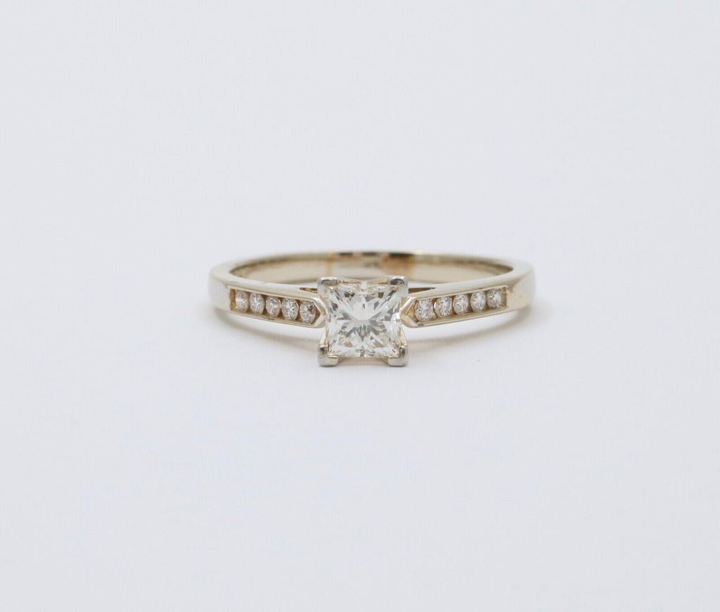 Vintage 18K Gold Princess Cut Diamond 18K WG Platinum Engagement Ring Band