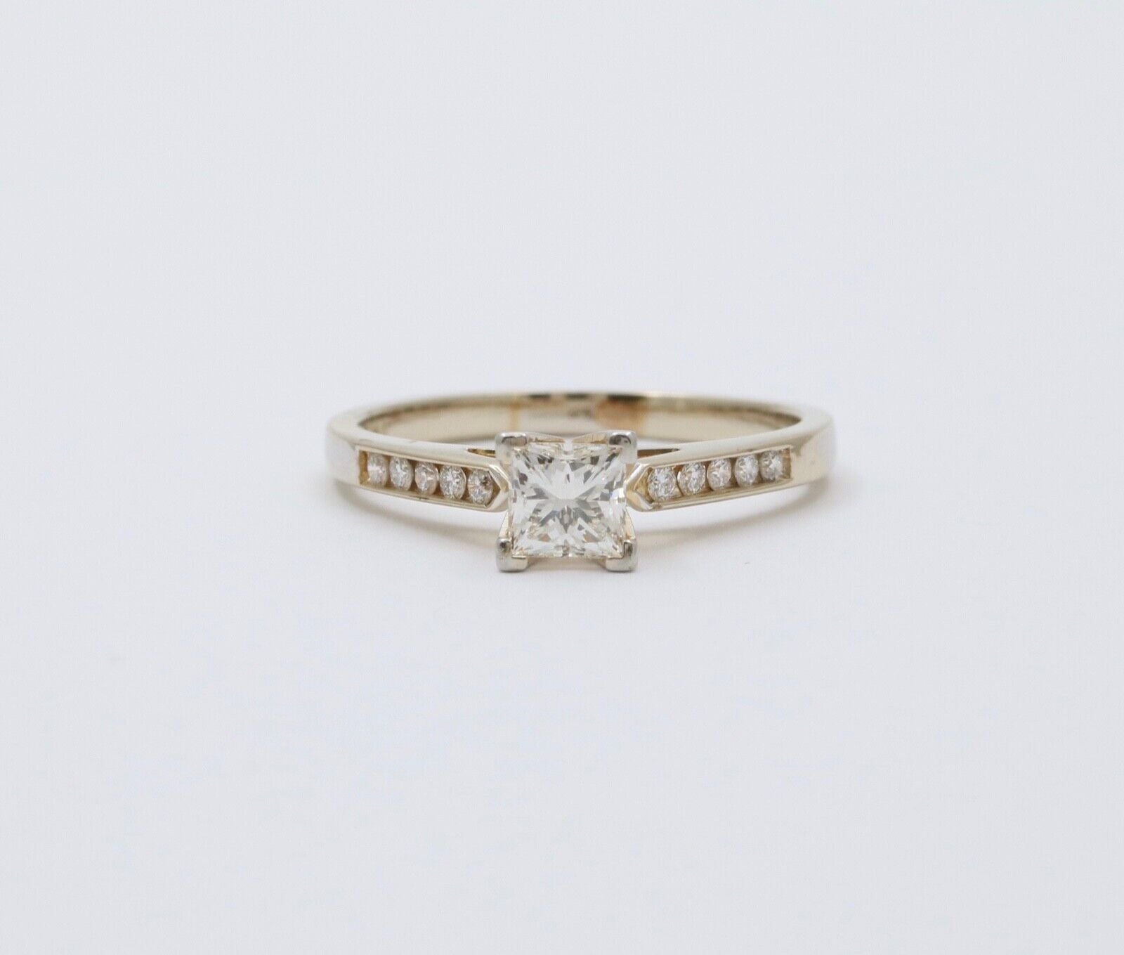Vintage 18K Gold Princess Cut Diamond 18K WG Platinum Engagement Ring Band