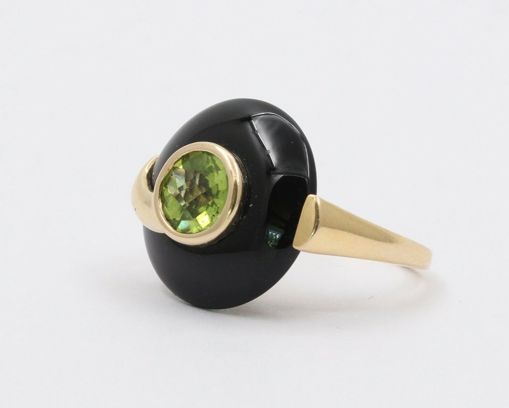 Vintage Silver Plated in Gold Onyx Peridot Ring