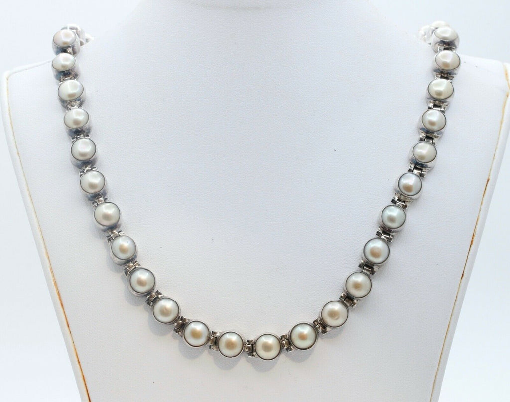 Vintage Aceloni Necklace 925 Sterling Silver and Pearls