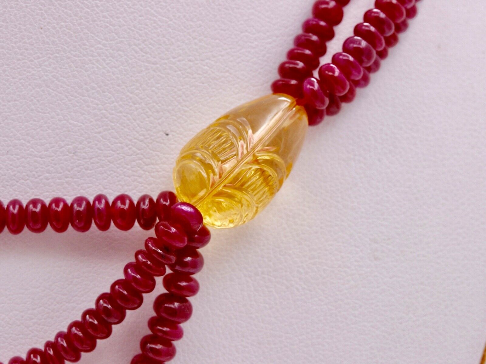 Vintage Ruby Citrine Pearls 18K Yellow Gold Bead Strand Necklace