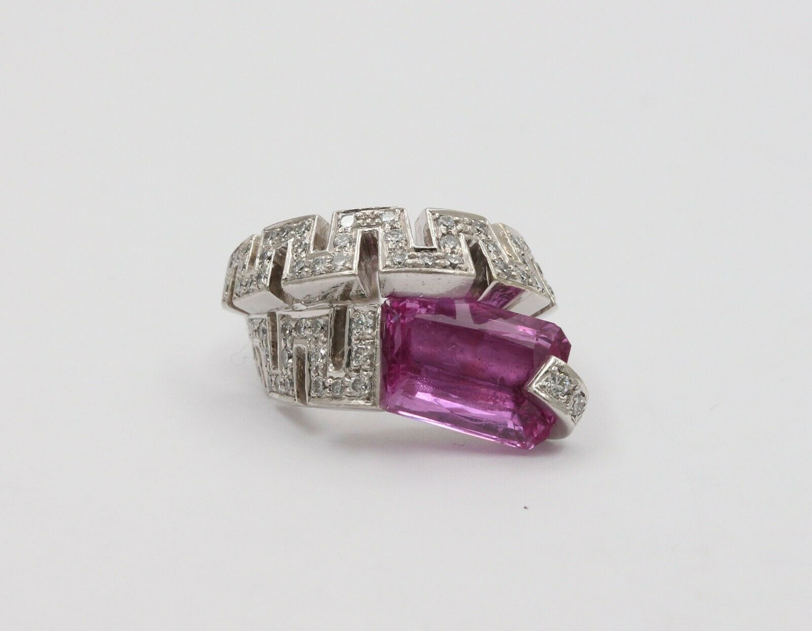 Amazing Rectangle Pink Topaz Spiral Snake Platinum Ring, Statement Ring