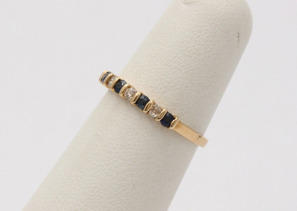 Lovely Channel Set Diamonds Blue Sapphires 14K Yellow Gold Ring