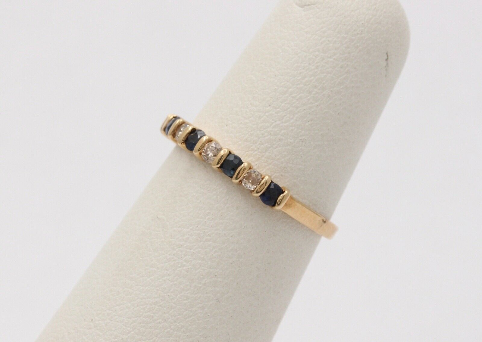 Lovely Channel Set Diamonds Blue Sapphires 14K Yellow Gold Ring