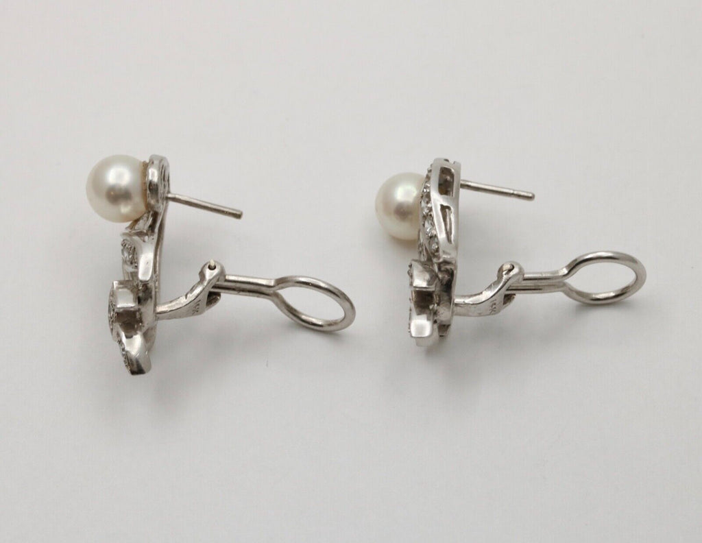 Elegant Vintage 14K Gold Pearl and Diamond Clip Earrings.