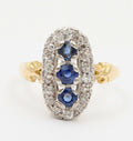 Edwardian Blue Sapphire Diamonds Yellow White Gold Ring