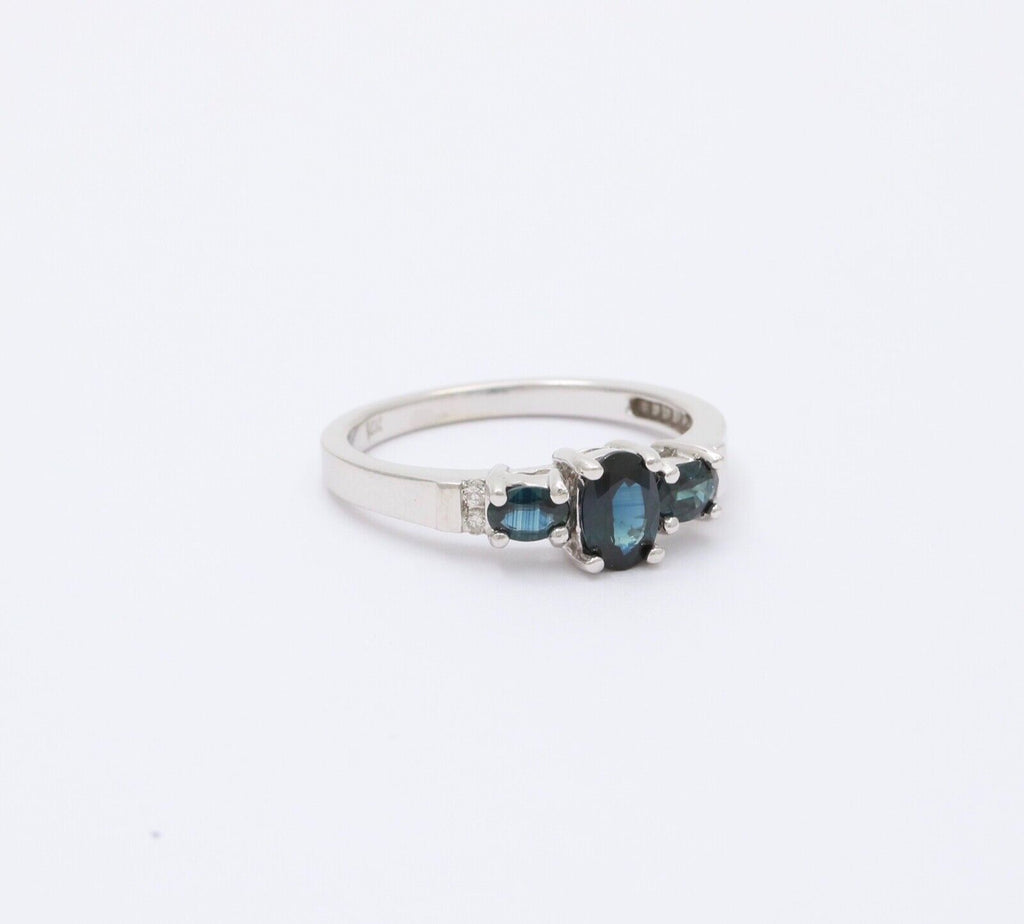 Vintage 14K White Gold Sapphire And Diamond Ring, Engagement Ring.
