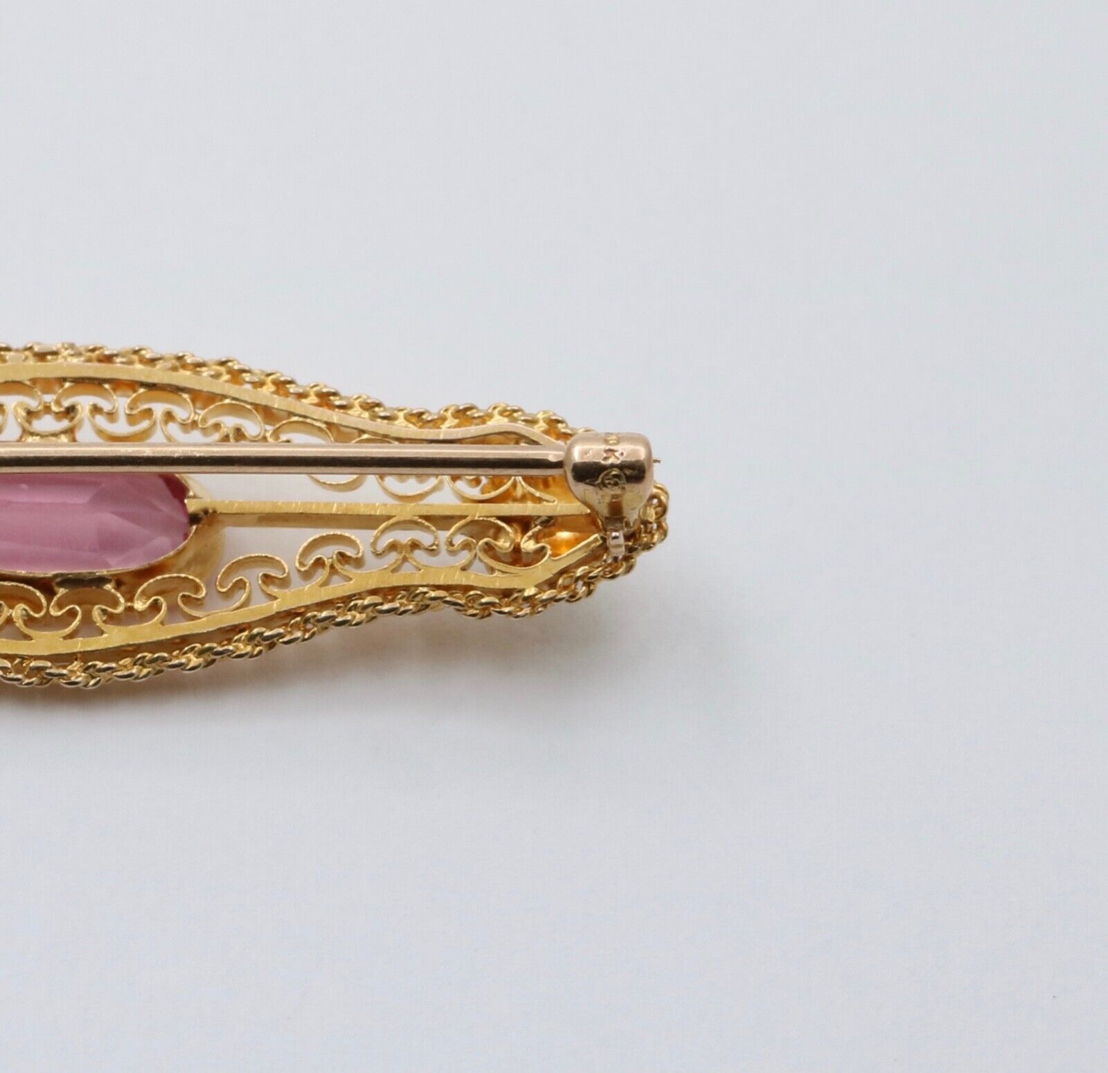 Vintage Pink Tourmaline 10K Yellow Gold Brooch Pin