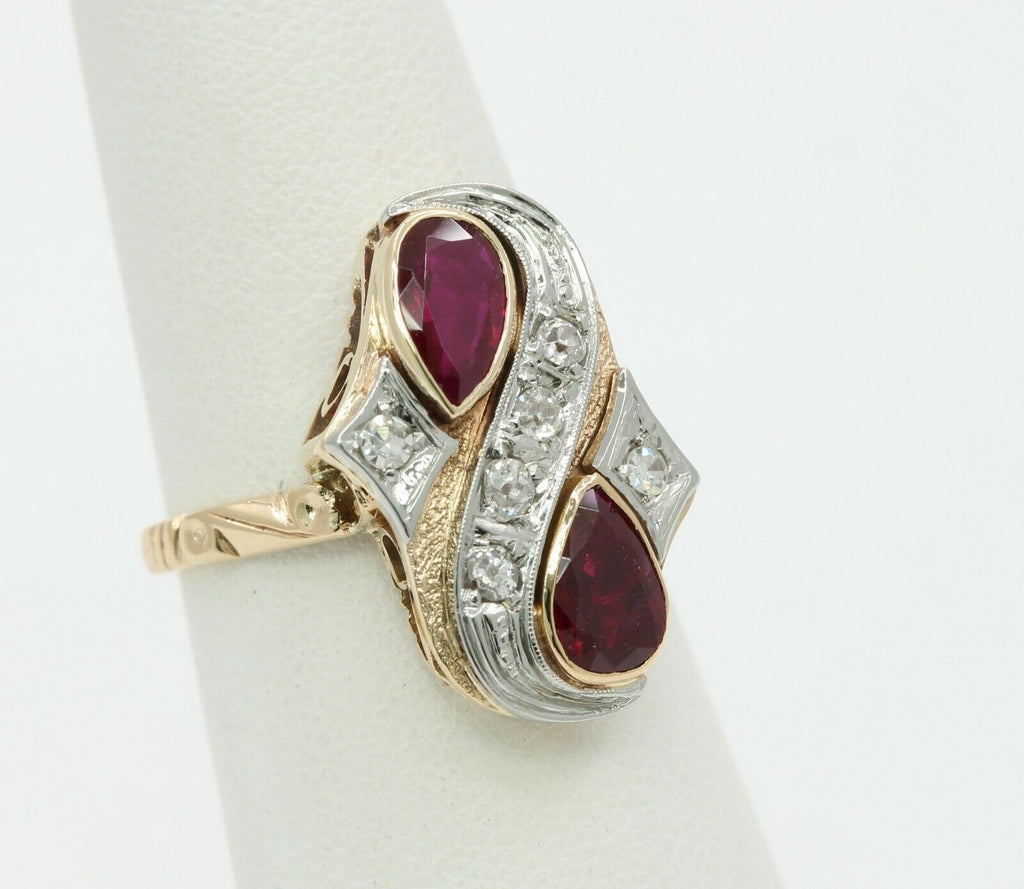 Vintage 14/18K Yellow Gold Ruby Diamond Yin Yang Style Ring