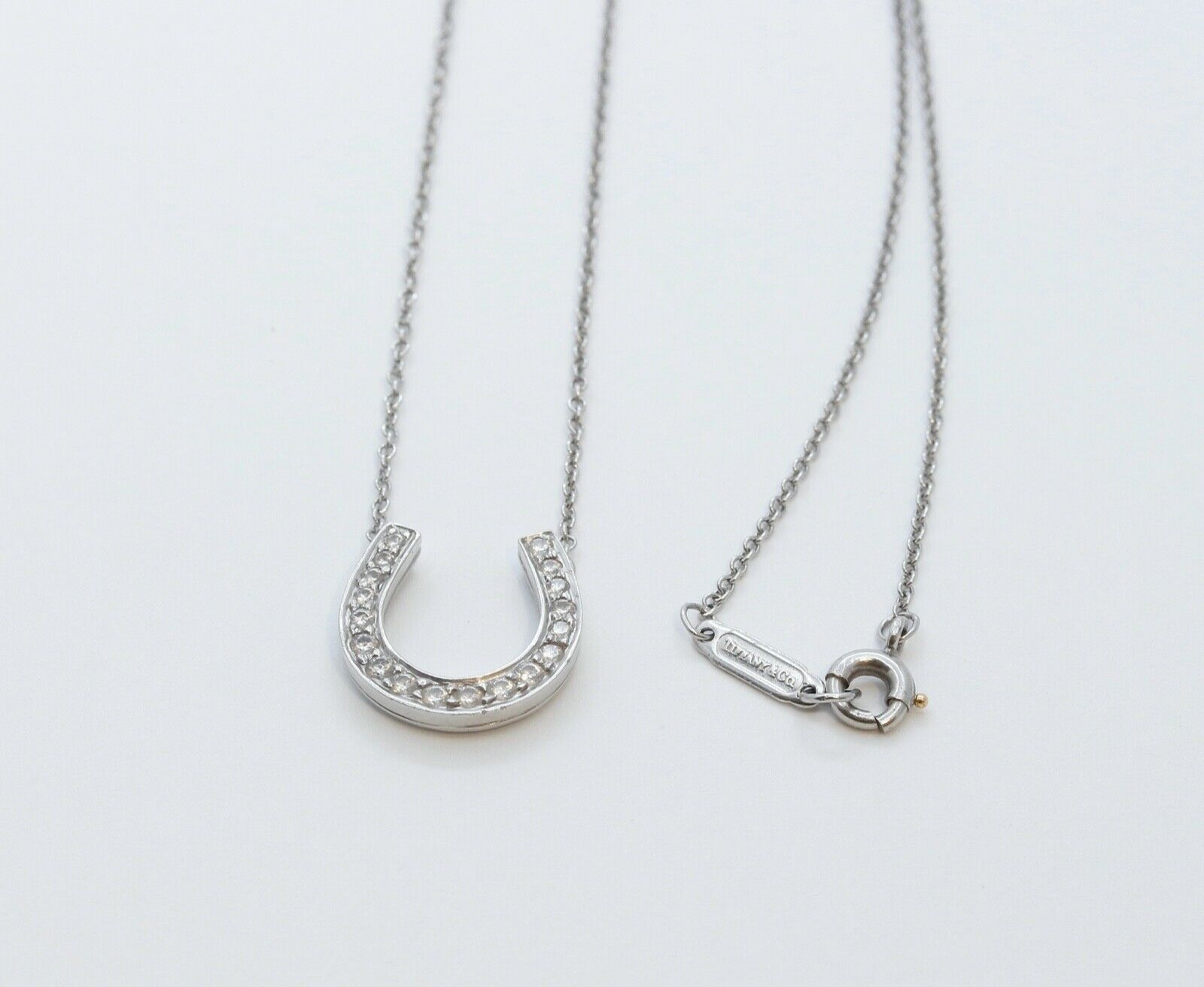 Vintage Tiffany and Co Platinum PT950 Diamonds Horseshoe Pendant and Chain