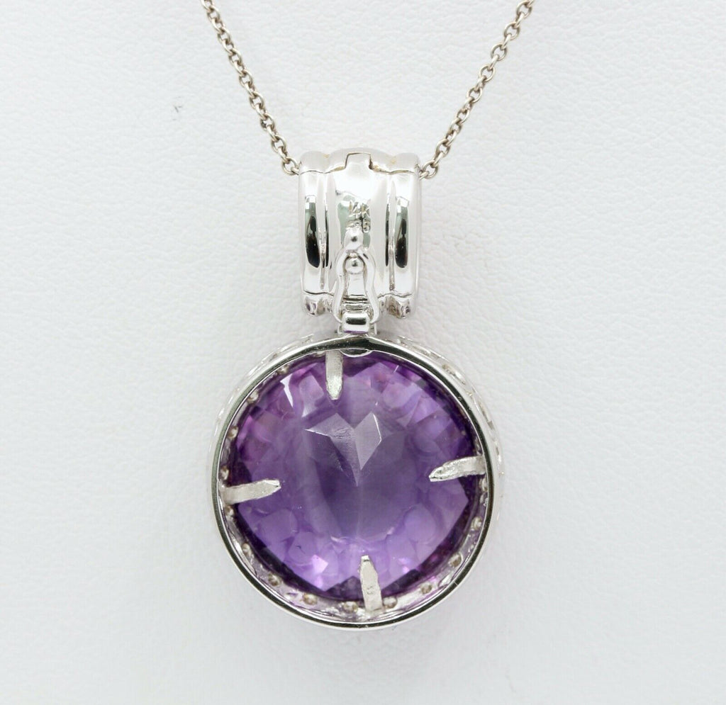 Vintage Ladies Amethyst Diamonds 14K White Gold Pendant