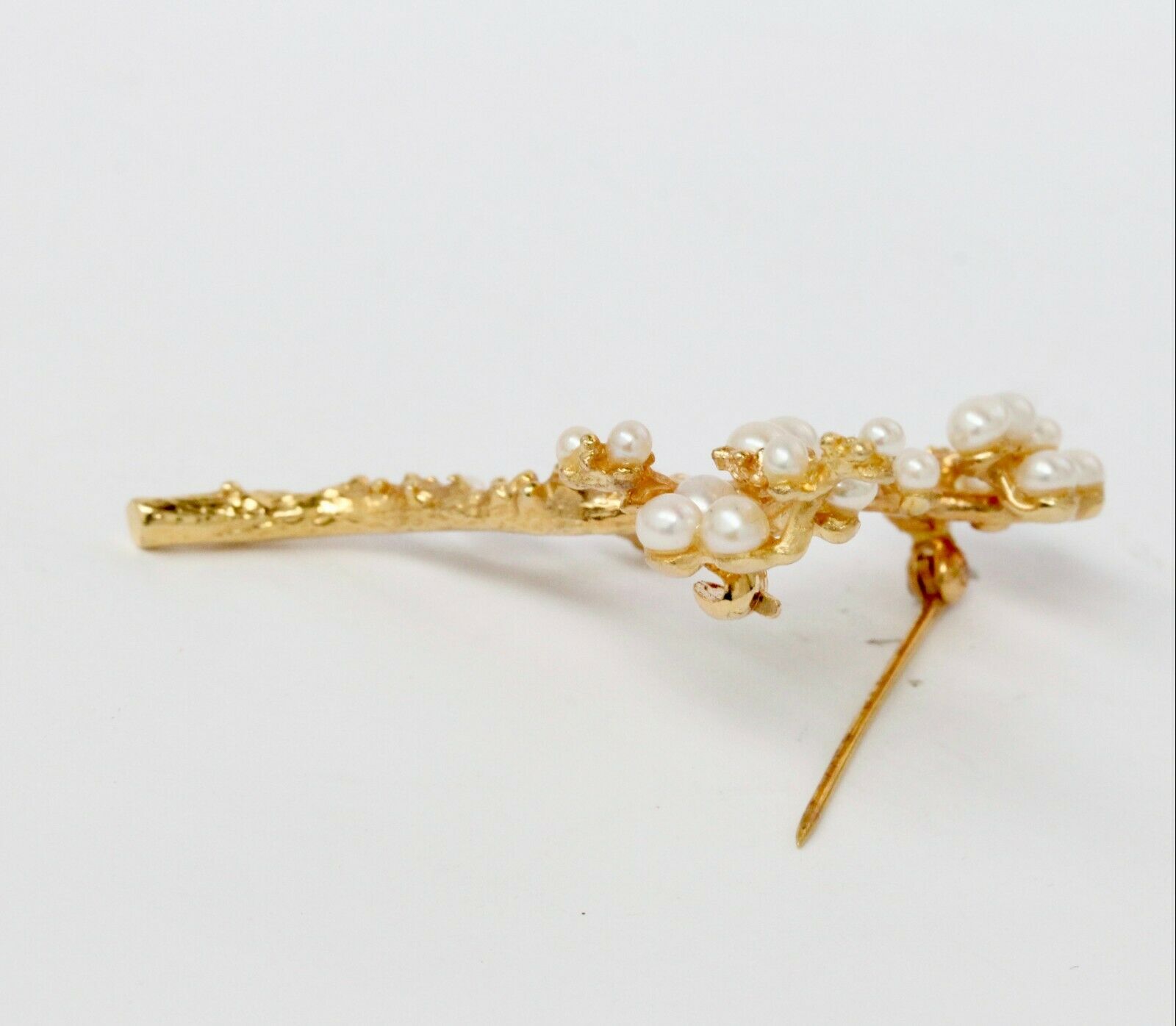 Vintage 14K Yellow Gold Pearl Branch Brooch