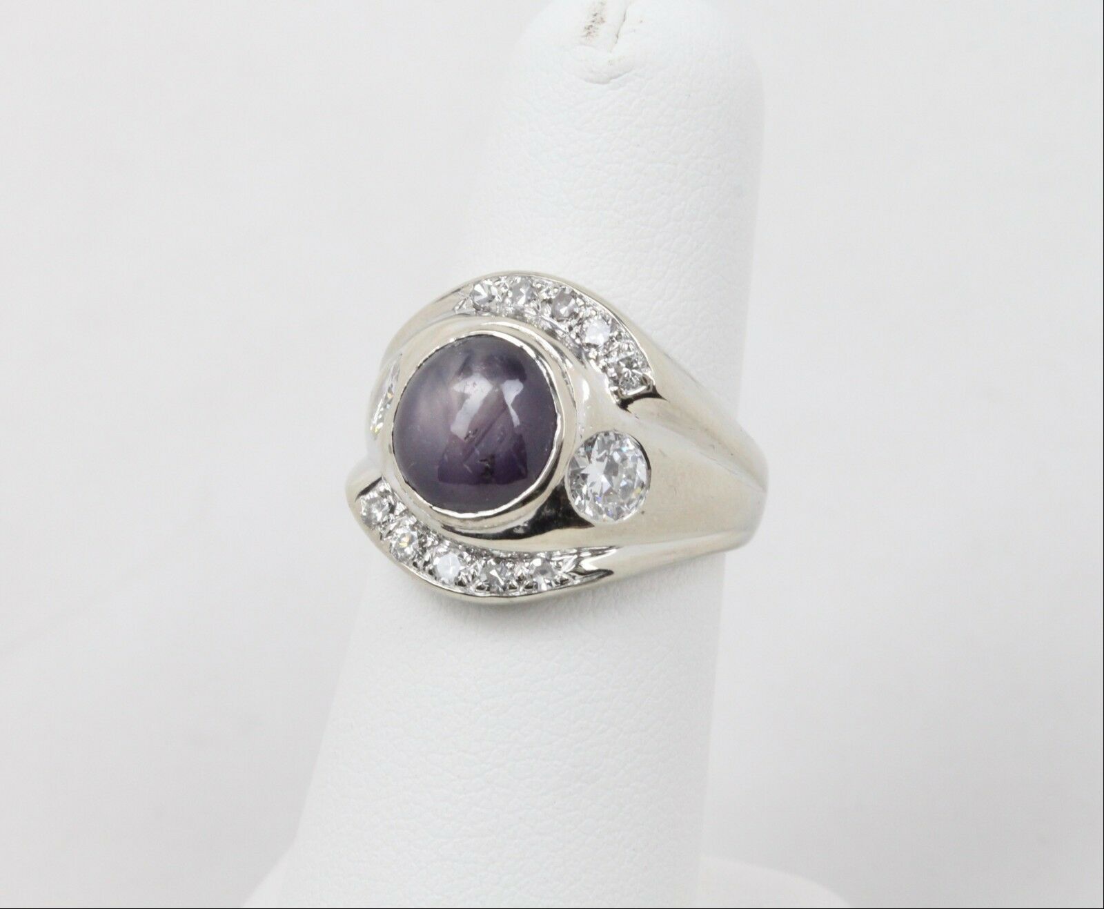 Vintage 14K White Gold Star Ruby Diamond Ring
