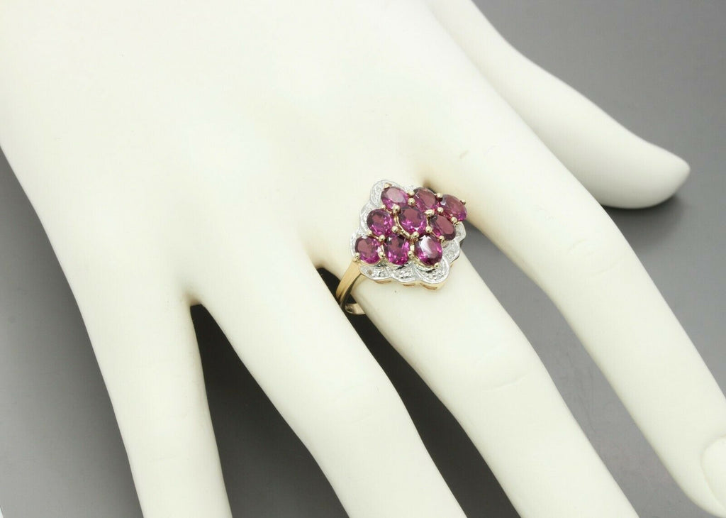 Vintage 10K Yellow Gold Diamond Amethyst Cluster Ring