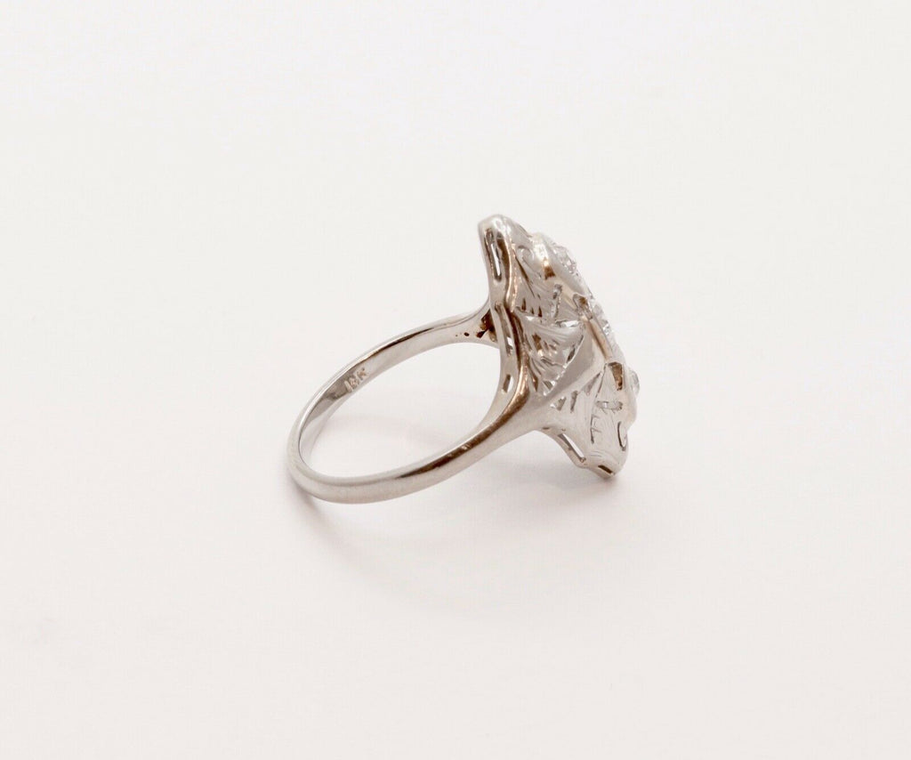 Art Deco Three Diamond 18K White Gold Ring