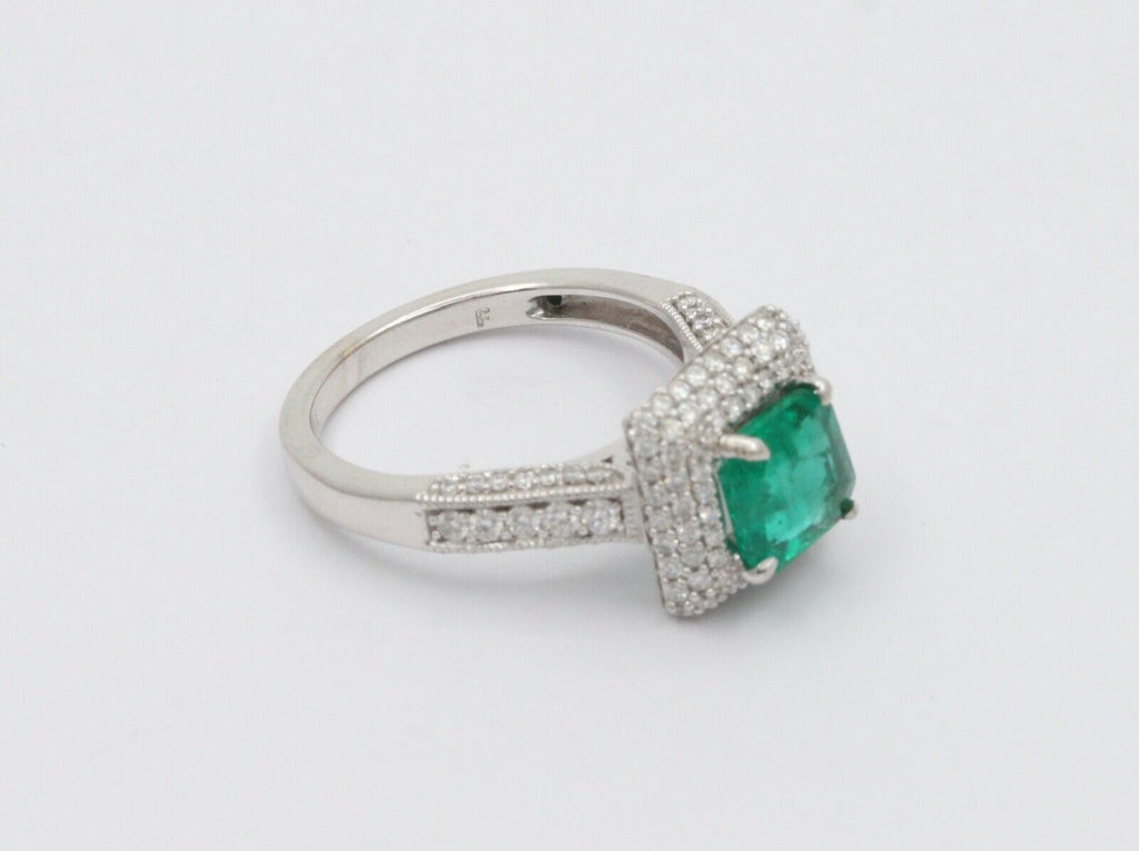 Vintage 14K White Gold Emerald Diamond Cocktail Ring