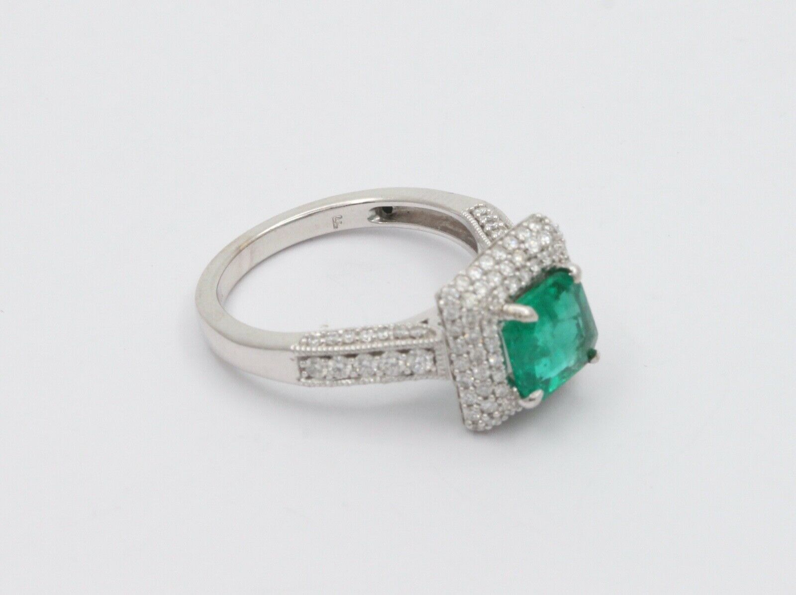Vintage 14K White Gold Emerald Diamond Cocktail Ring