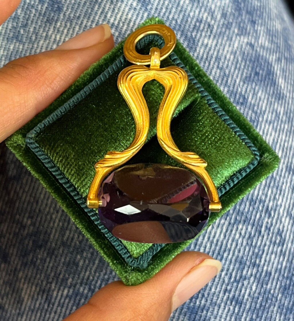 Beautiful Victorian FOB Amethyst 14K Yellow Gold Swivel Stone Pendant