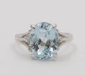 Vintage Oval Cut Aquamarine 14K White Gold Cocktail Ring