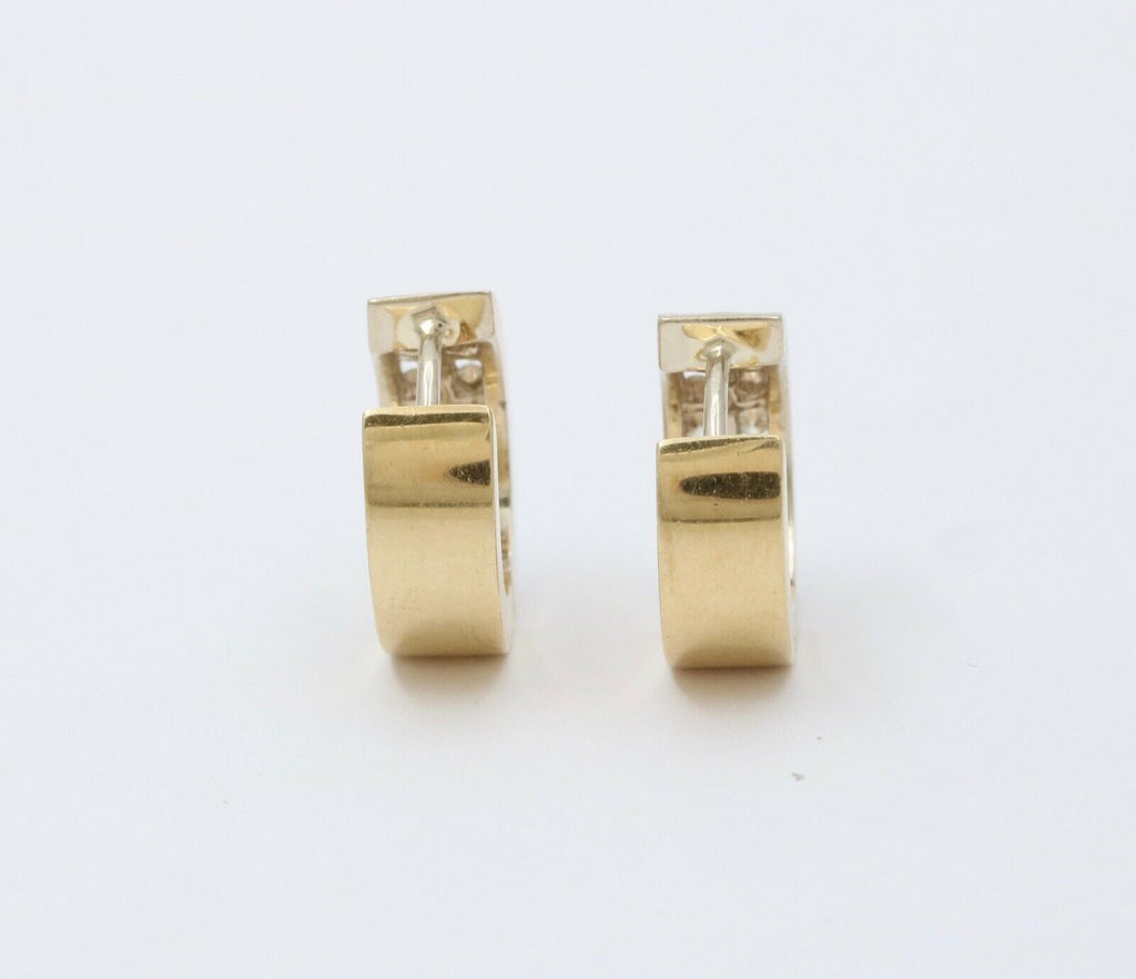 Classic Petite 14K White & Yellow Gold Diamonds Huggies Earrings