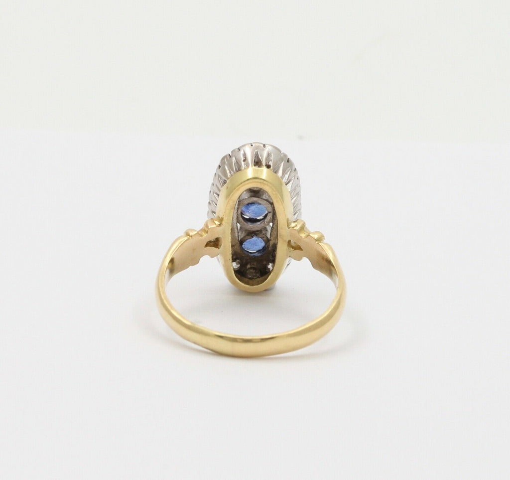 Edwardian Blue Sapphire Diamonds Yellow White Gold Ring