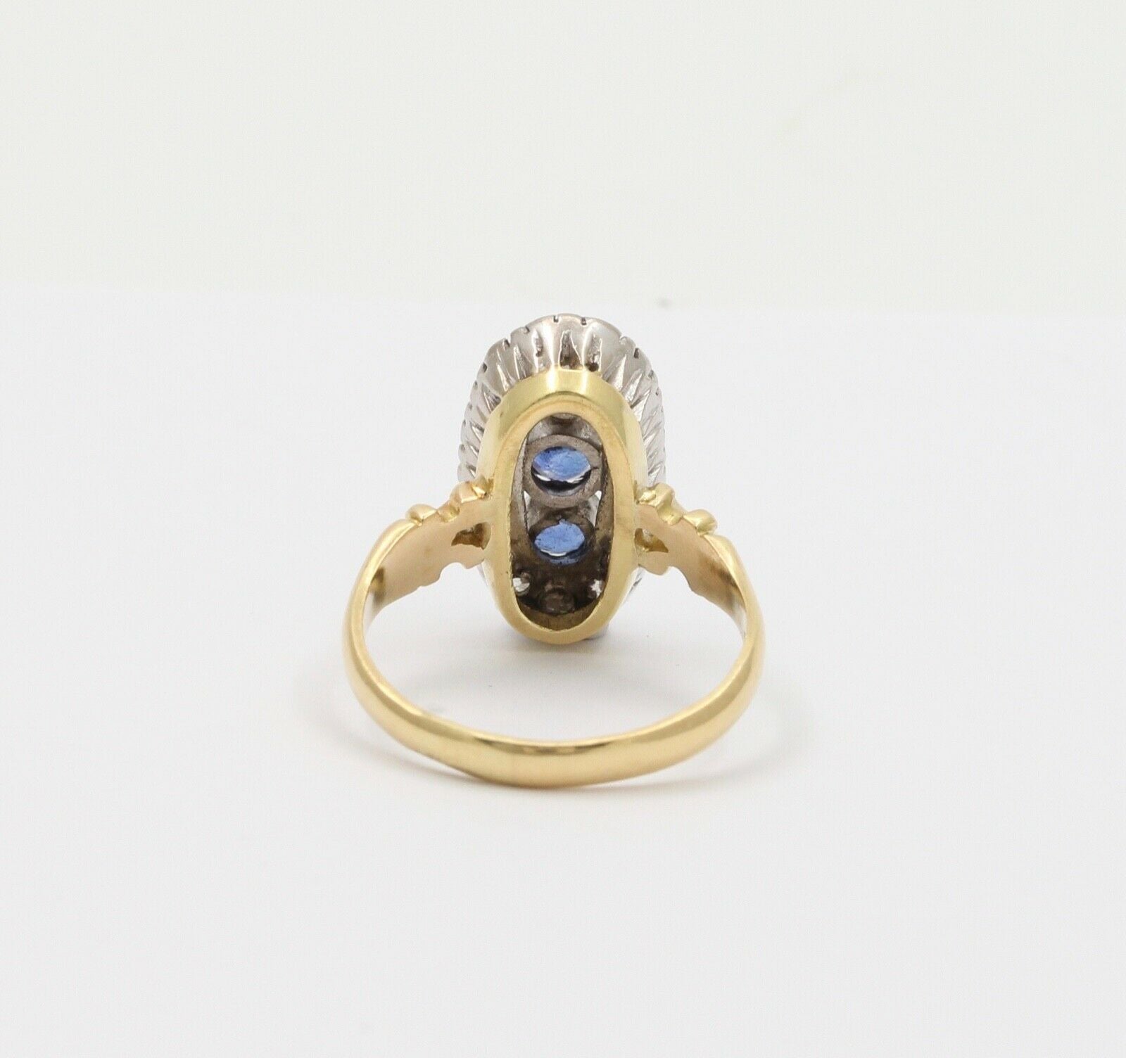 Edwardian Blue Sapphire Diamonds Yellow White Gold Ring