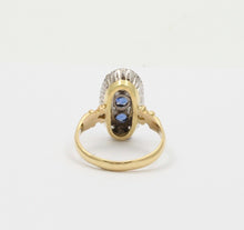 Load image into Gallery viewer, Edwardian Blue Sapphire Diamonds Yellow White Gold Ring
