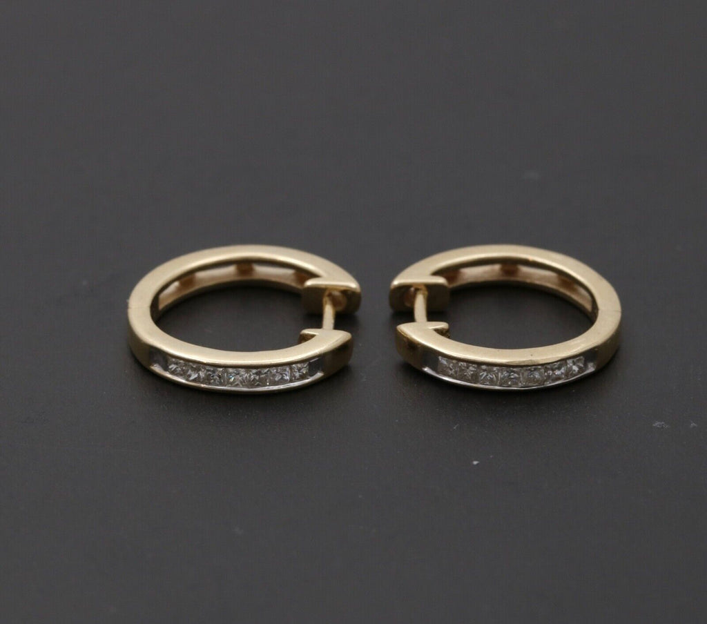 Vintage Ladies Diamonds 14K Yellow White Gold Huggie Earrings