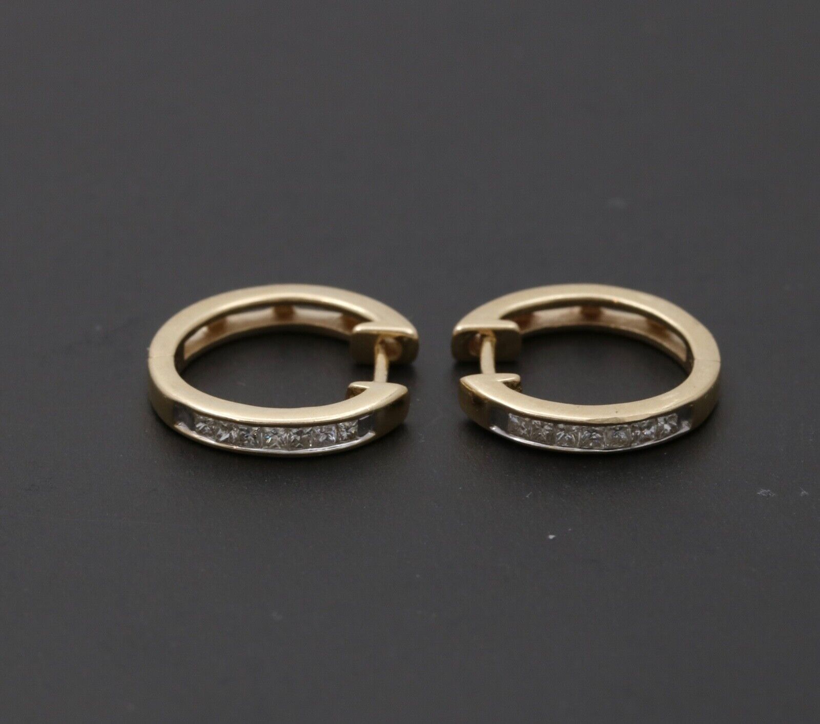 Vintage Ladies Diamonds 14K Yellow White Gold Huggie Earrings