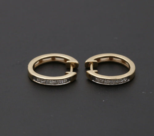 Vintage Ladies Diamonds 14K Yellow White Gold Huggie Earrings