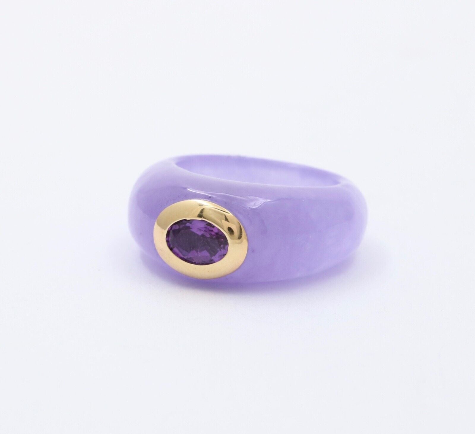 Vintage Purple Jade Amethyst 18K Yellow Gold Ring
