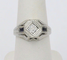 Load image into Gallery viewer, Antique Art Deco 14K White Gold Diamond &amp; Sapphire Ring, Engagement Ring.
