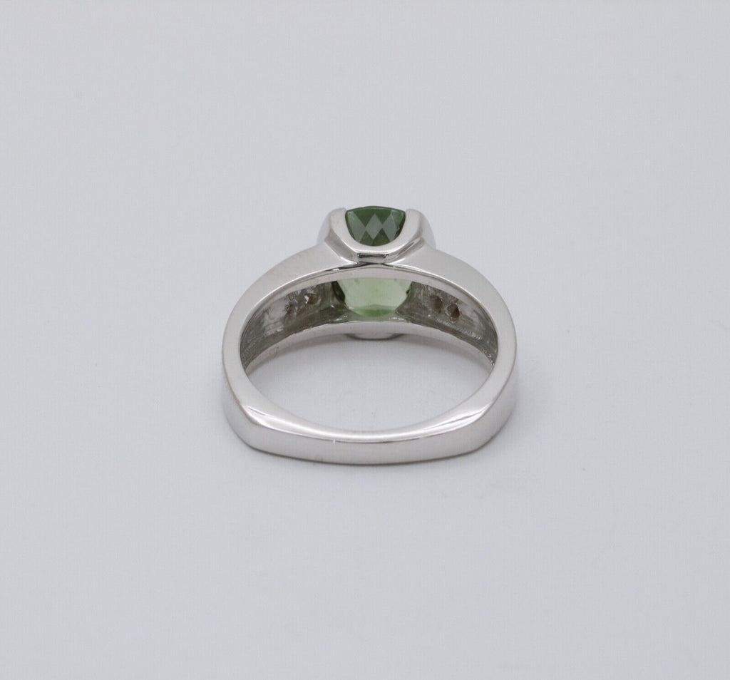 Vintage 14K White Gold Green Tourmaline and Diamond Ring, Engagement Ring