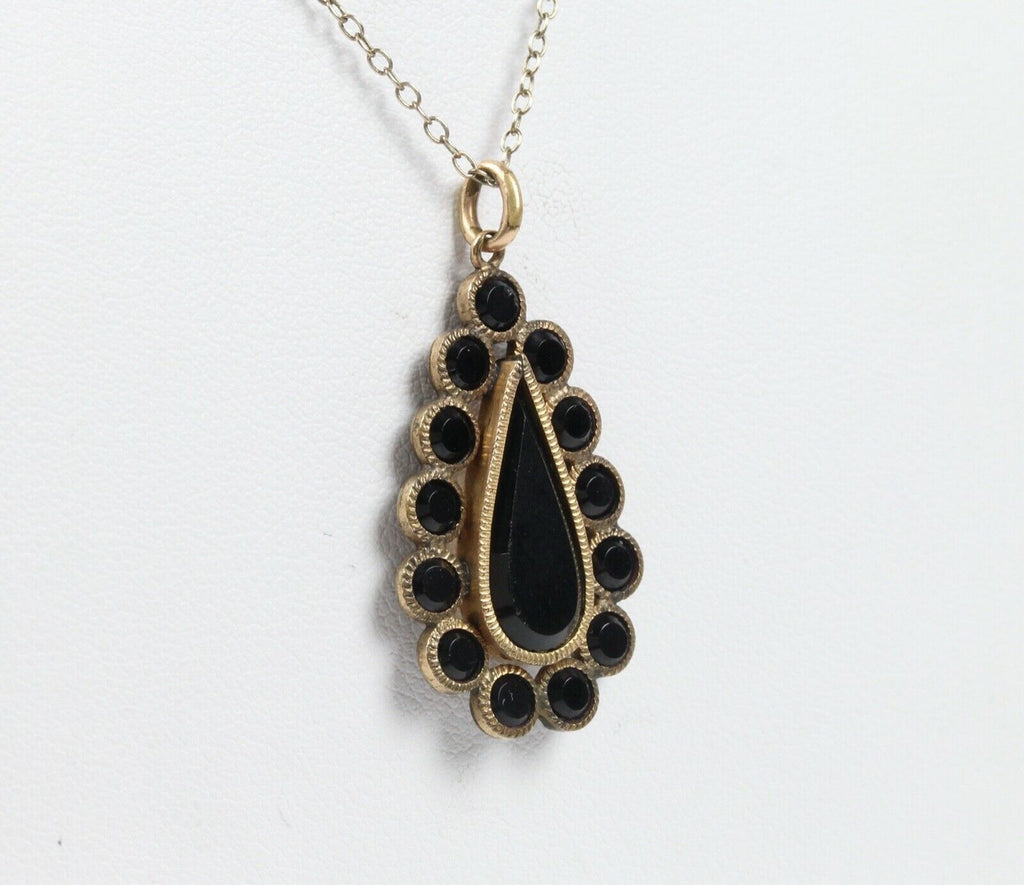 Victorian Teardrop Pendant Onyx Gold Filled