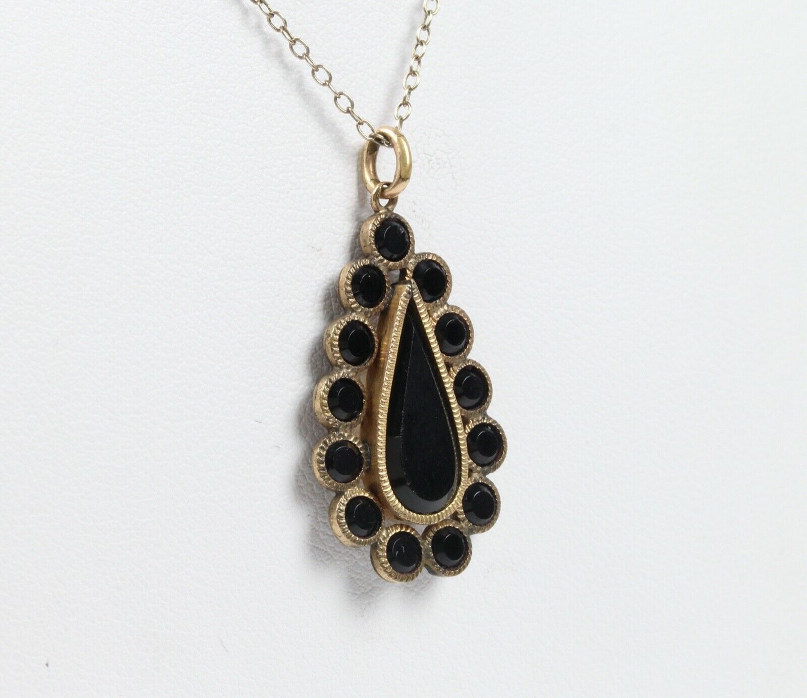 Victorian Teardrop Pendant Onyx Gold Filled