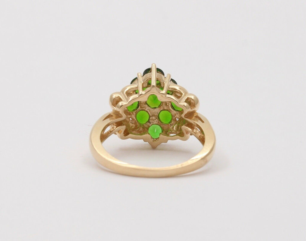 Vintage Cluster Green Garnet 14K Yellow Gold Ring