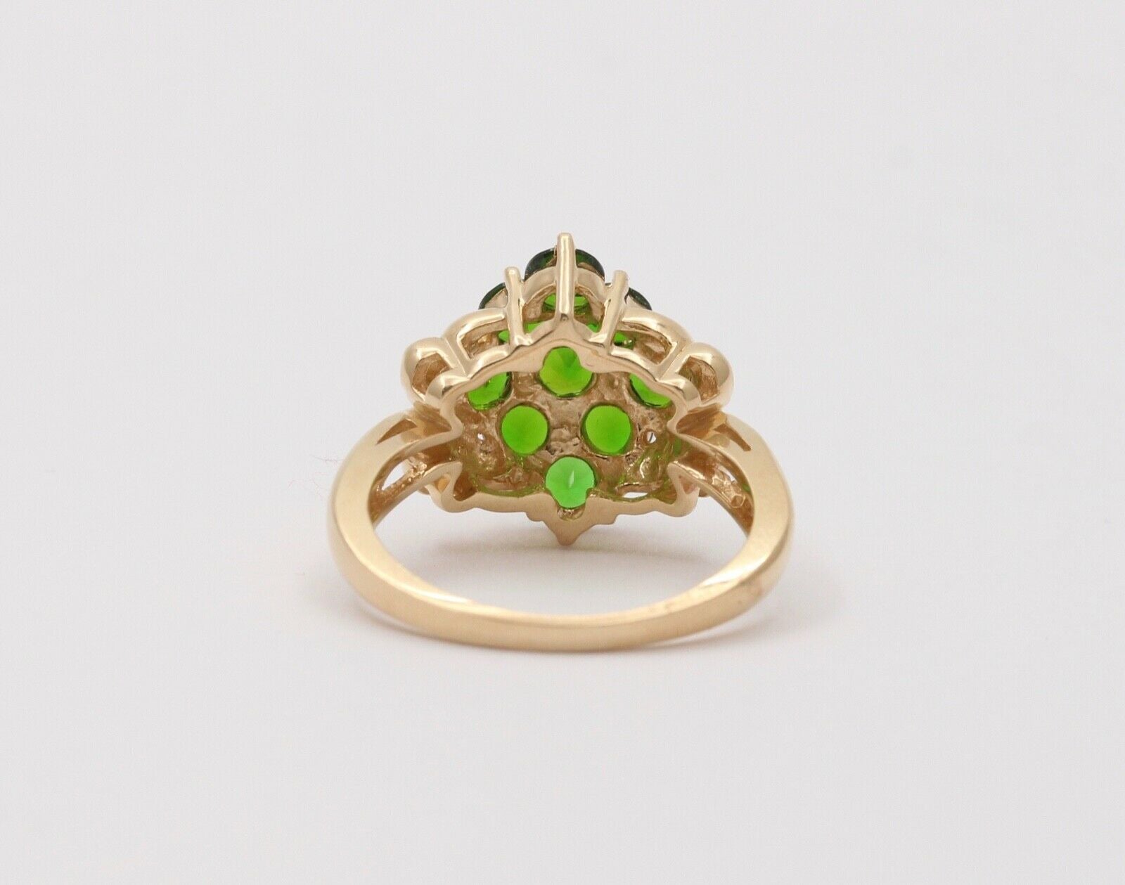 Vintage Cluster Green Garnet 14K Yellow Gold Ring