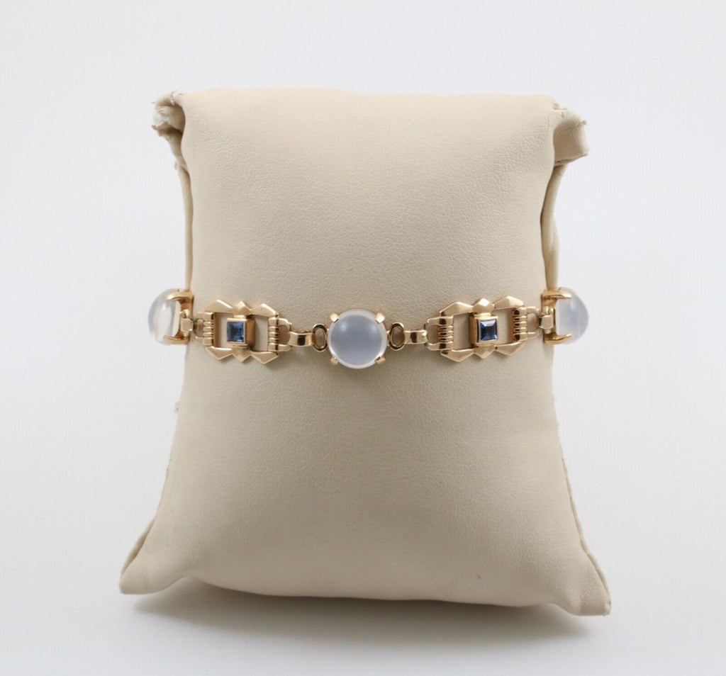 Vintage 14K Yellow Gold Moonstone & Sapphire Bracelet.