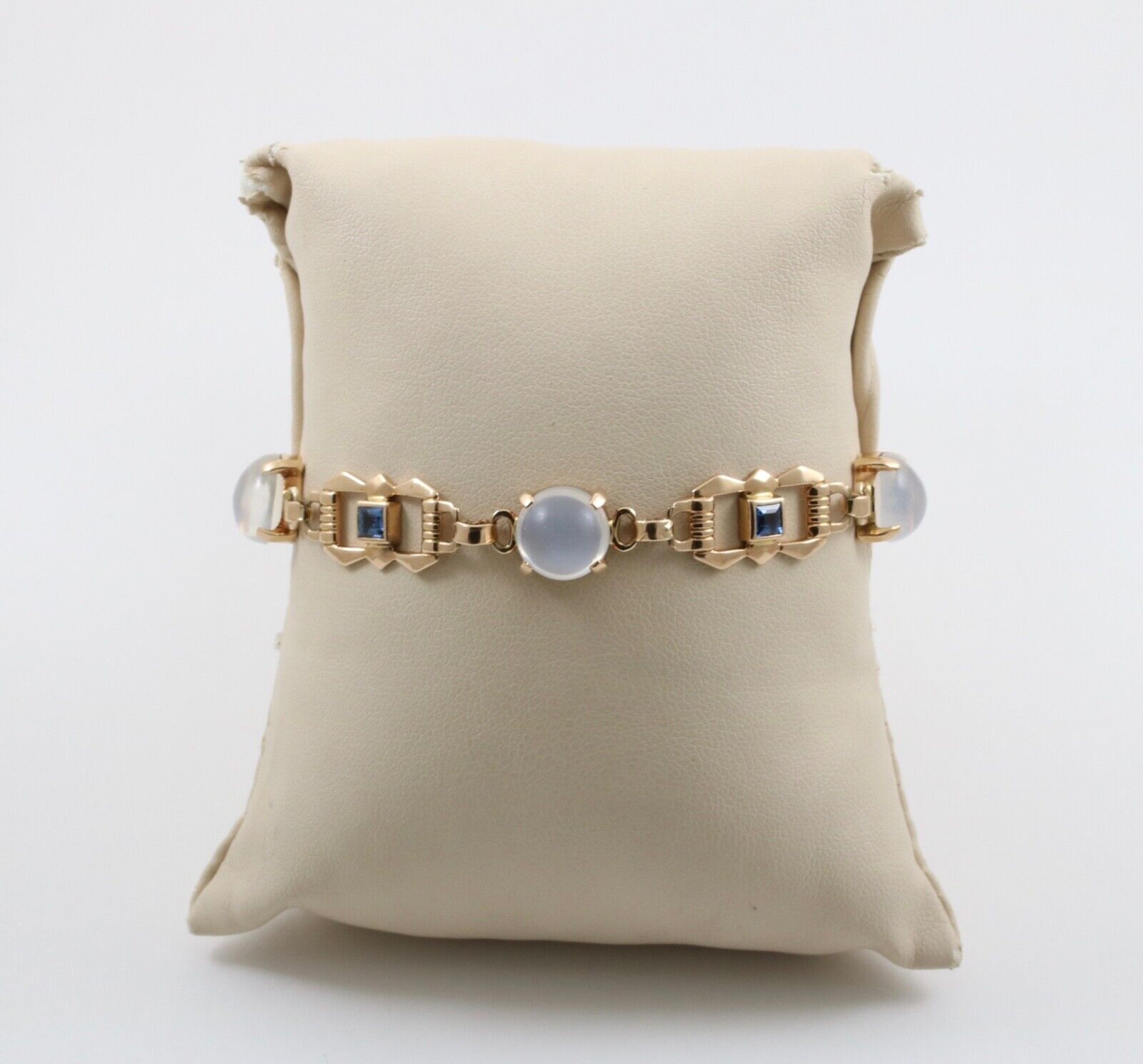 Vintage 14K Yellow Gold Moonstone & Sapphire Bracelet.